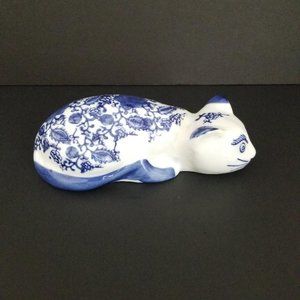 Vintage Blue and White Cat Figurine